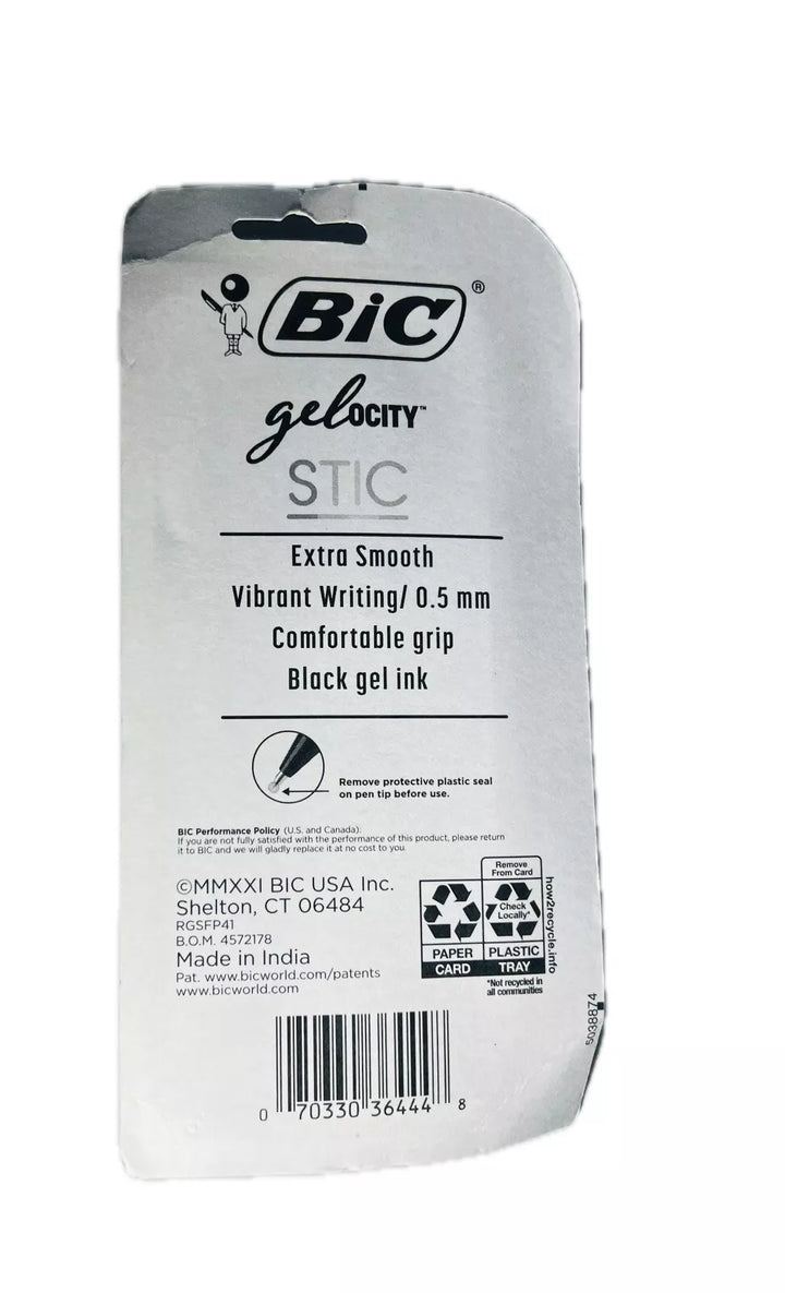 BIC Gel-ocity Smooth Stic, Fine 0.5mm Black Gel Pens