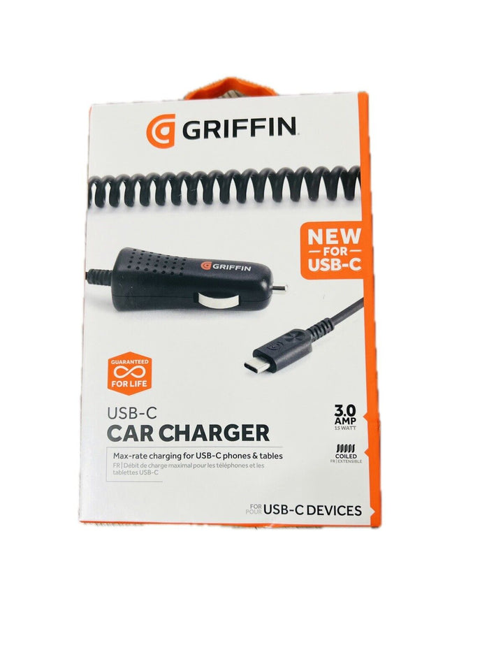 ‘ Griffin USB-C Car Charger 3A 15W Plug In 3' Coiled Cable