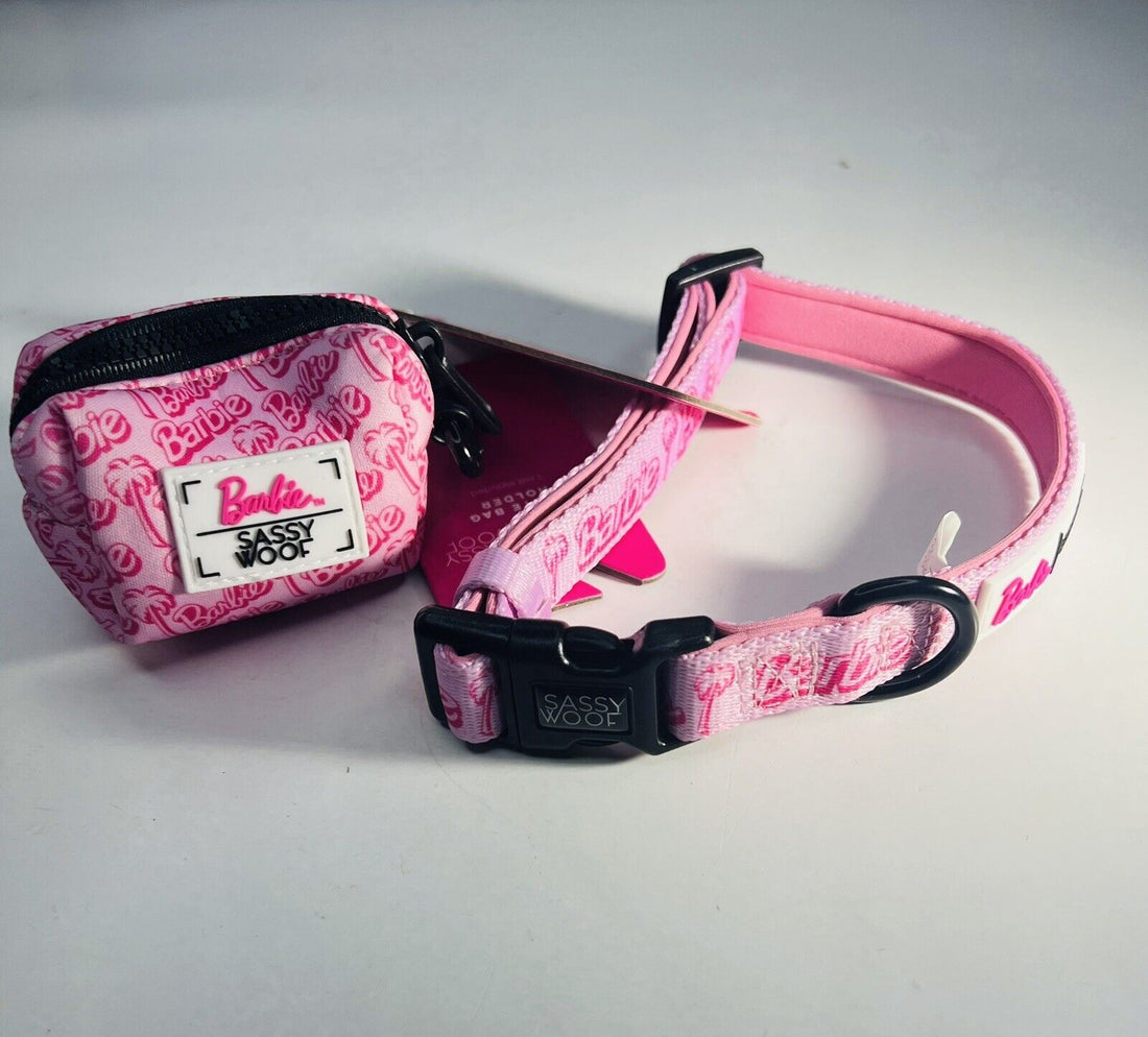 Barbie Sassy Woof Adjustable Dog Collar Different Sizes Wtih Waste Bag .