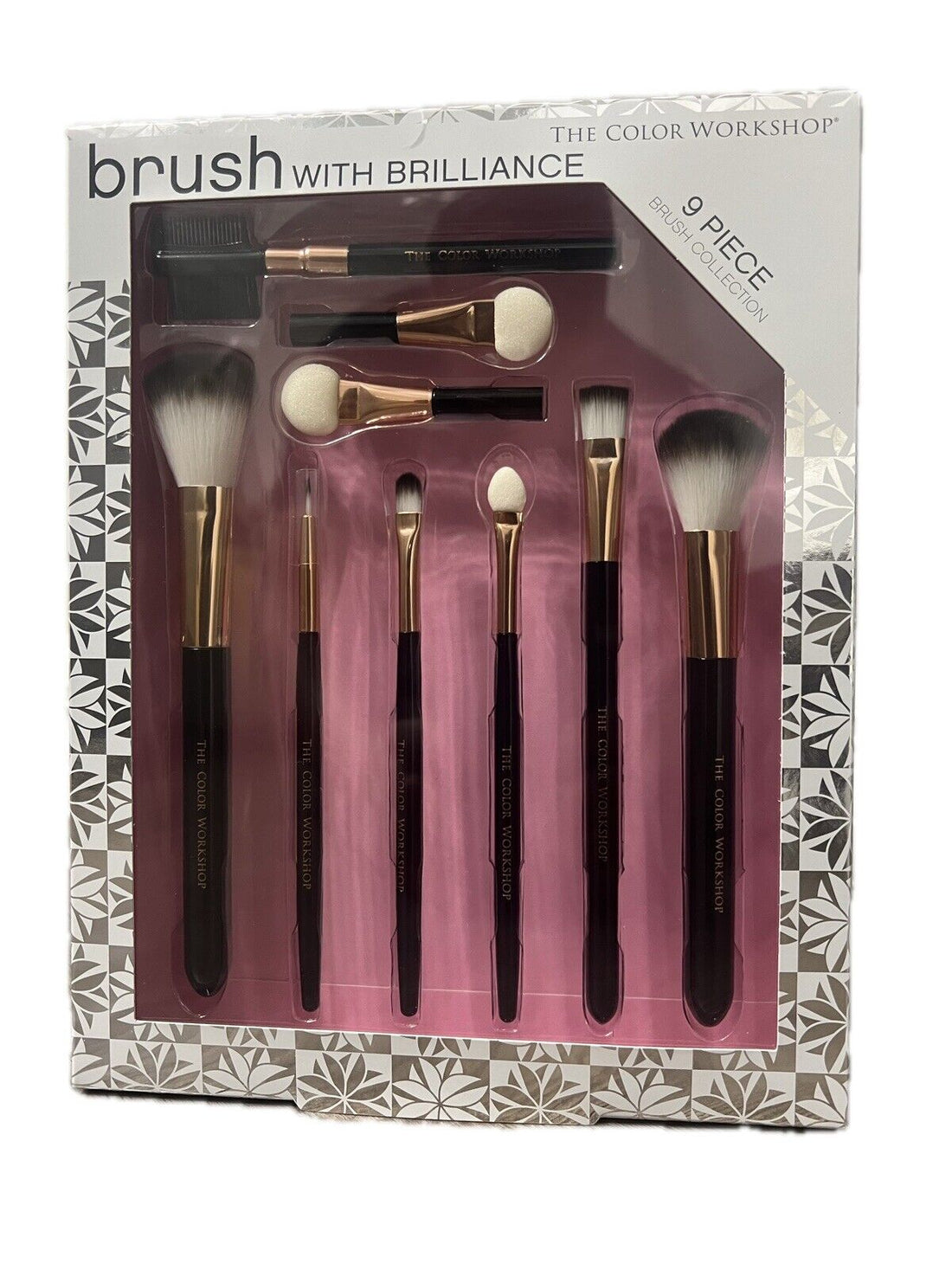 9-Piece Makeup Brush Set - Complexion Brushes for Face Application - Pink Tipped