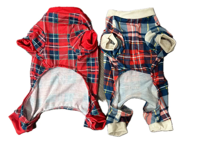 2 Pc Pet Central Dog Holiday Pajama XS 8 inch Plaid Pajamas