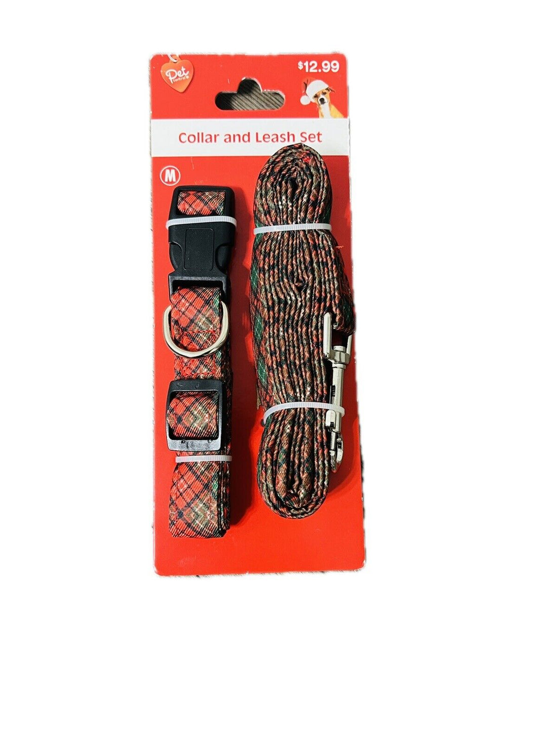 FESTIVE CHRISTMAS DOG COLLAR & LEASH SET. STURDY, RED