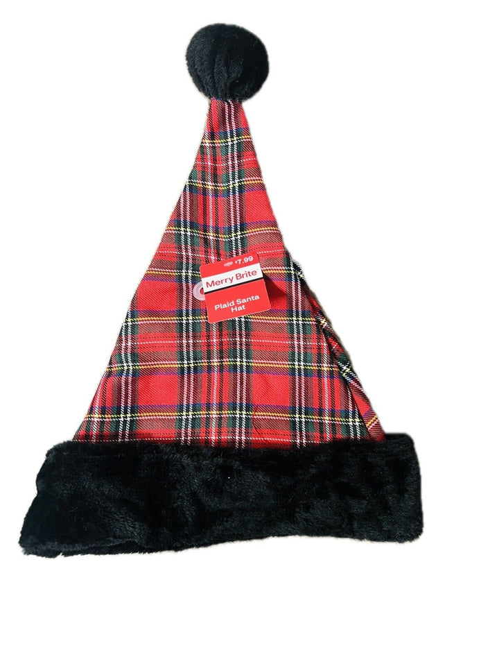 Adult Christmas Santa Claus Hat With Plush Black Fur Trim