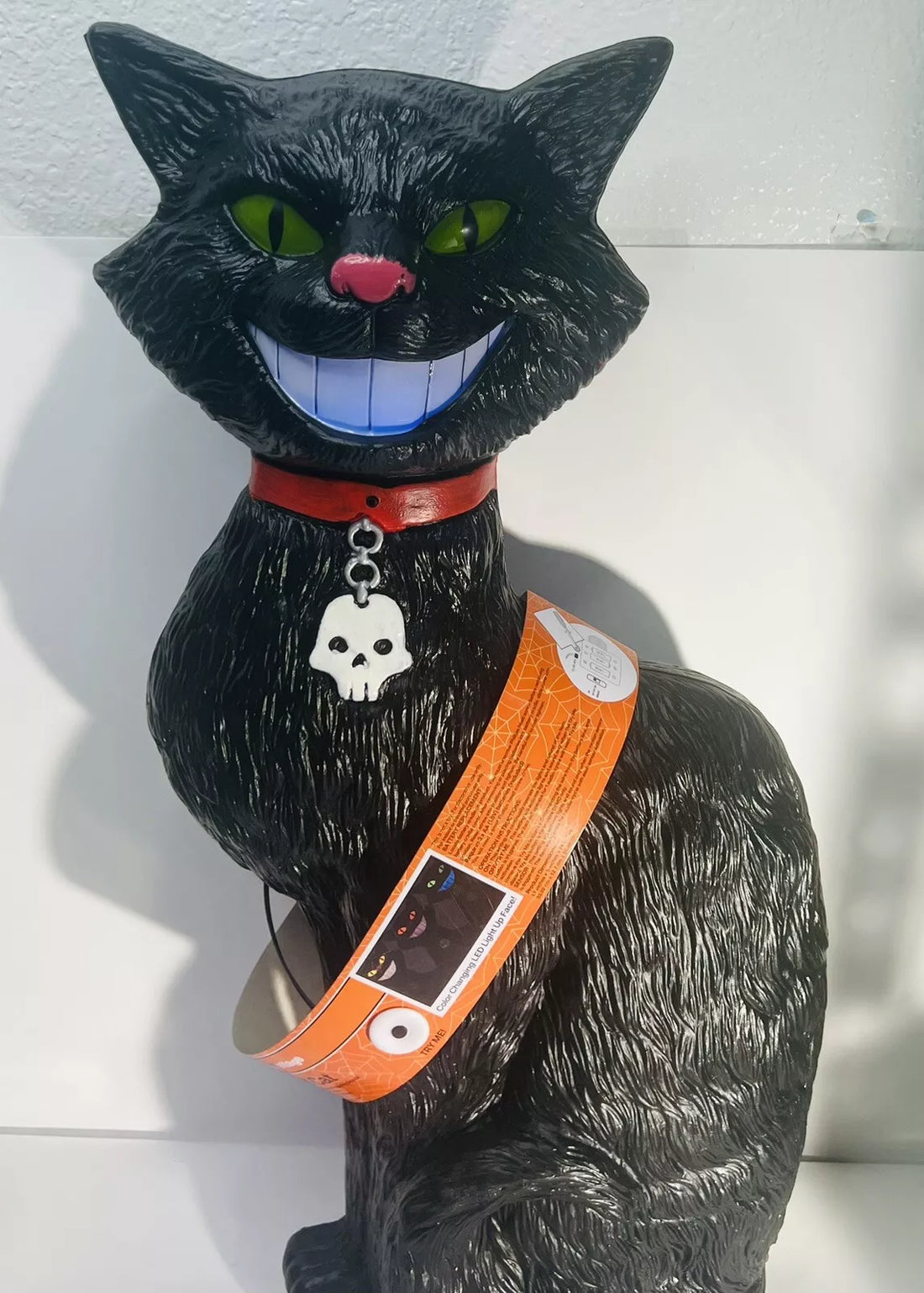 Spooky Village Blow Mold Lighted Black Cat Color Changing Face Haunt Sounds VID