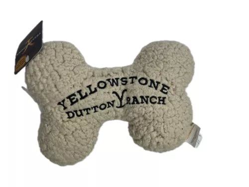 YELLOWSTONE Dutton Ranch Dog Toy Sherpa Tug Toss Squeaky Soft Bone Shaped NEW!!